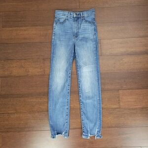 Express Slim Super High Rise Step Hem Denim Perfect Straight Leg Jeans Womens 00